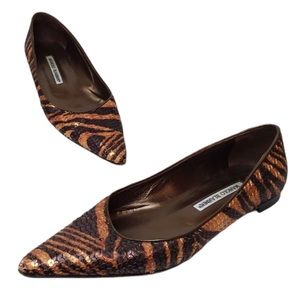 Manolo Blahnik Zebra Stripe sequins ballet flats, size 37